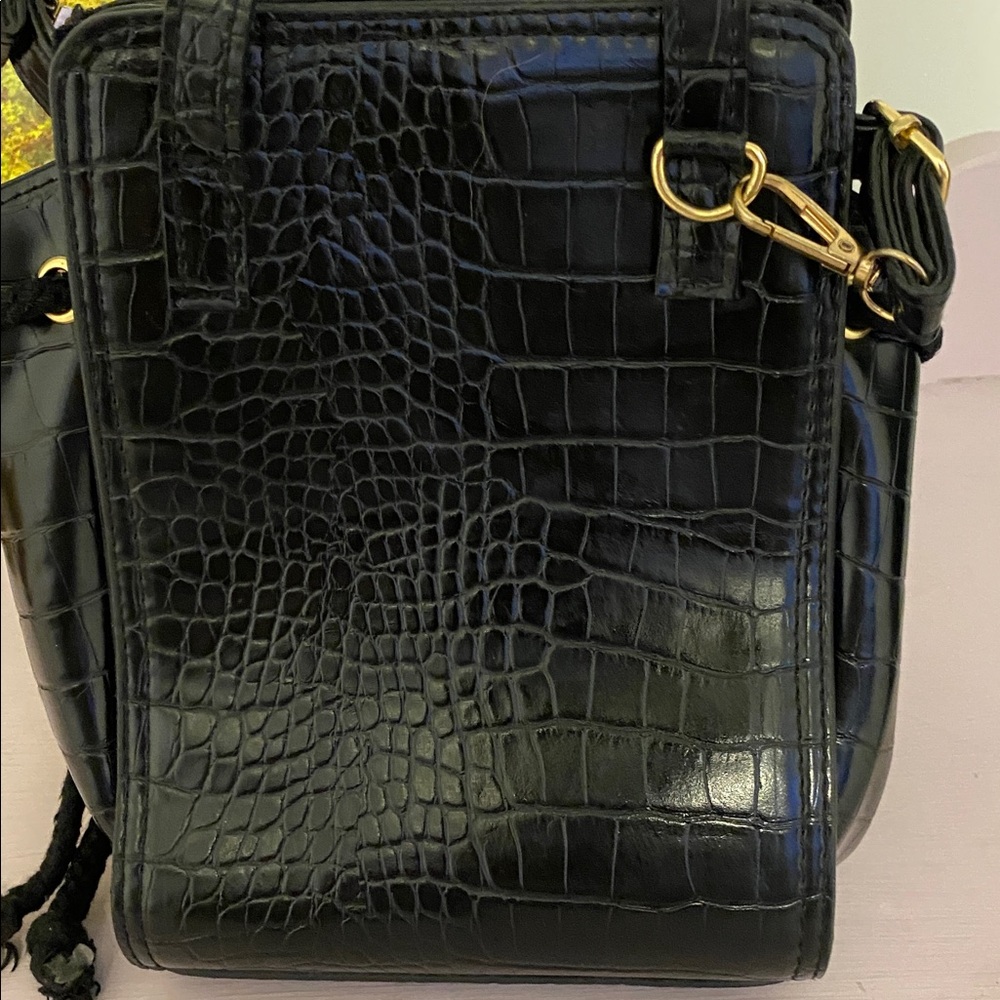 Black Croc-Embossed Handbag with Face Design, fun purse good condition - Picture 3 of 9